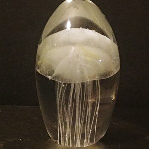 Dynasty Gallery Clear Art Glass Egg Shape White Medusa Paperweigh